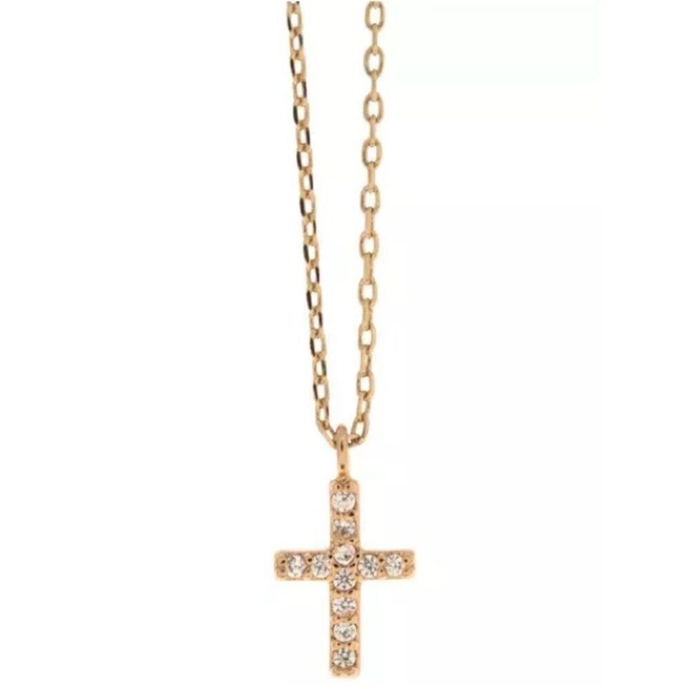 New 18K Gold Plated Cubic Zirconia Cross Necklace